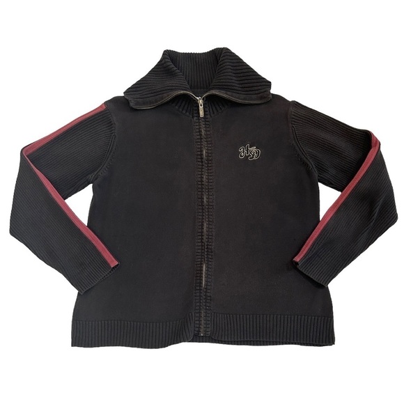 Harley Davidson Vintage Style  Zip Up Sweater Embroidered Logo Patch, Size 1X - Picture 1 of 12